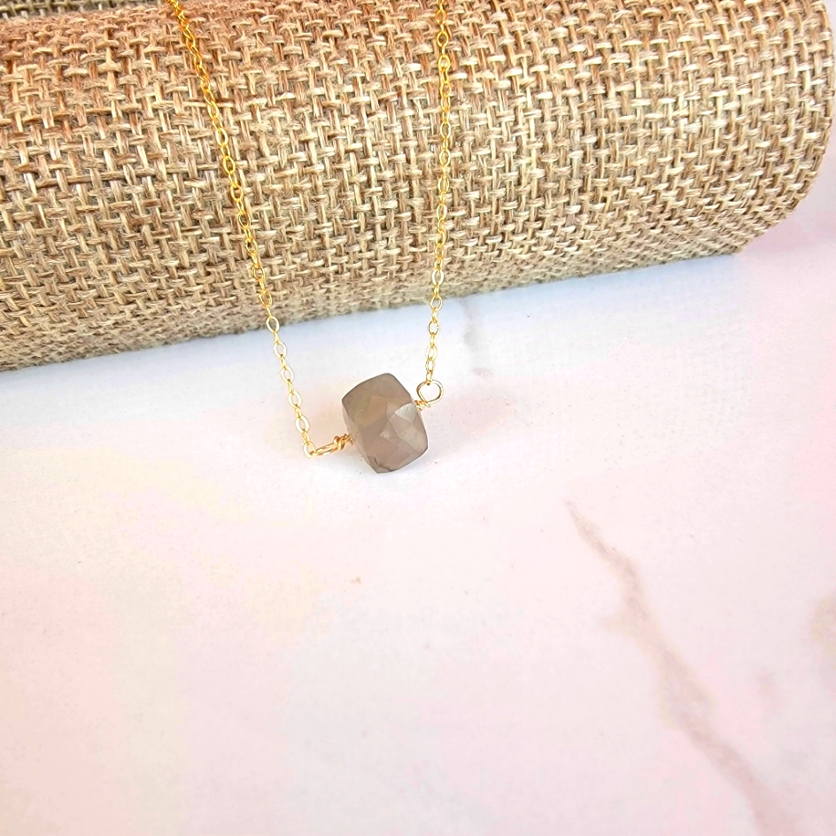 Gray Moonstone Necklace Minimalist Crystal Gemstone